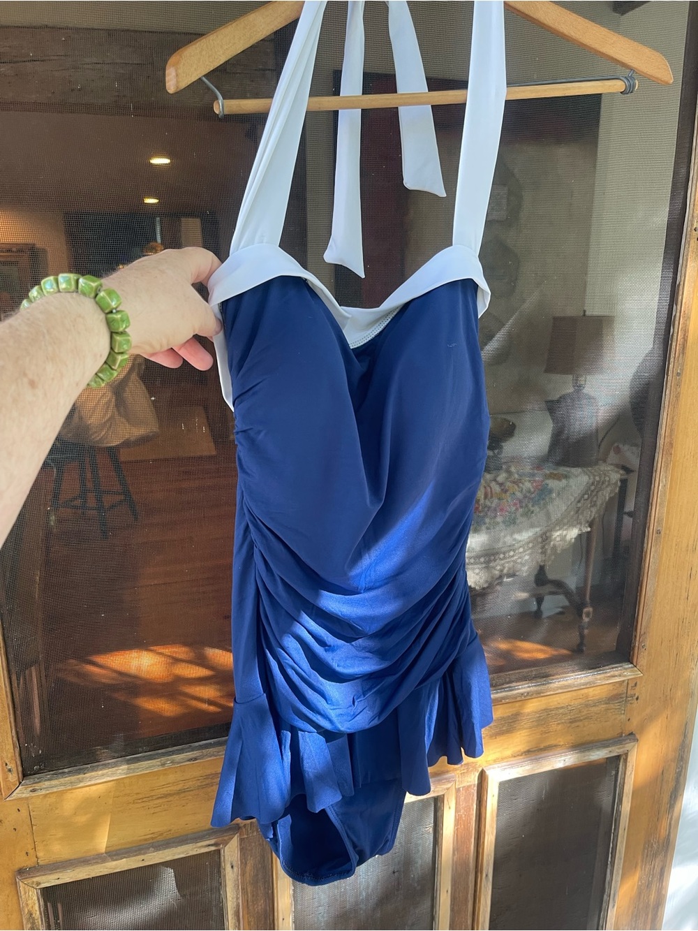 Ralph Lauren Navy and White Halter One-Piece Swimsuit